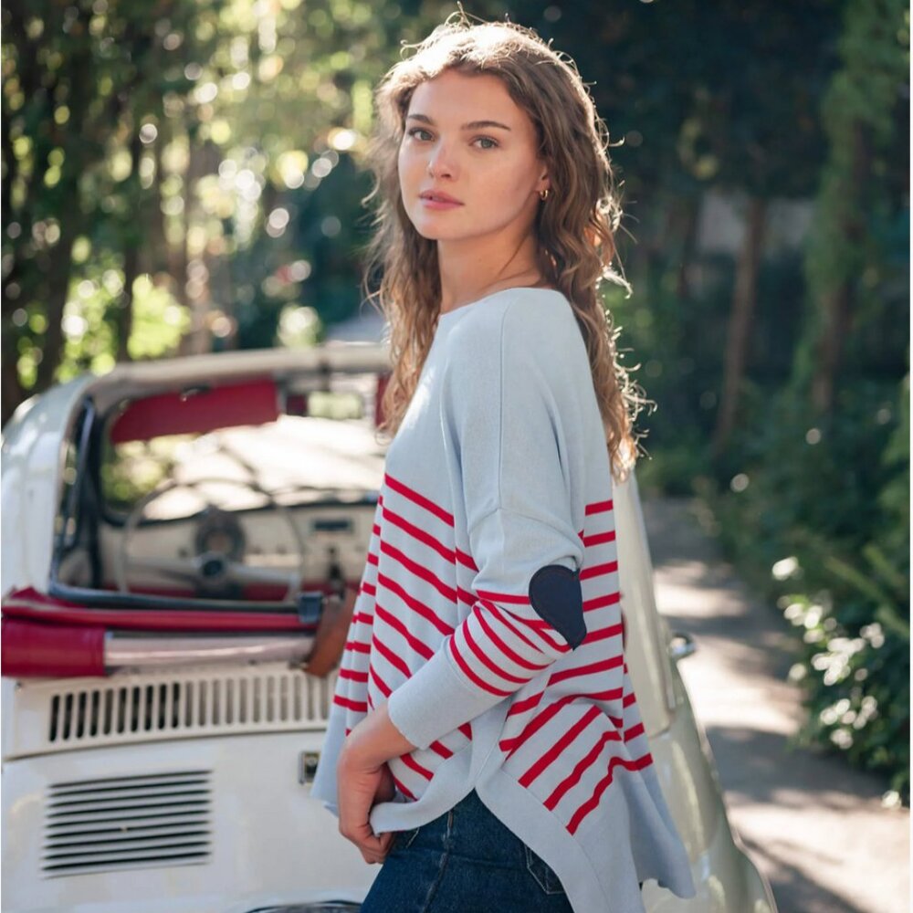 MerSea Tide Blue/Cherry Stripes Amour Sweater - One Size